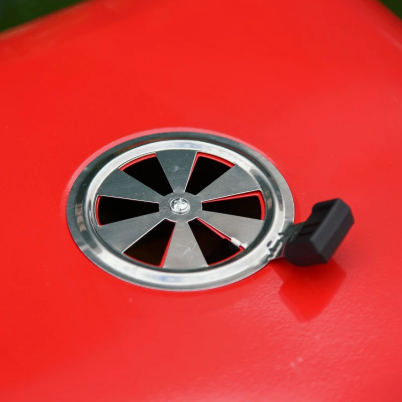 Outsunny Portable BBQ Grill Charcoal Grill with Wheels Bottom Shelf, 2 Tables and Adjustable Vents for Backyard Cooking, Red