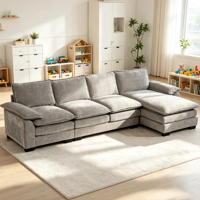 HOMCOM 120.5" Chenille L-shaped Sofa with Double-layer Cushion, Sofa Couch with Chaise Lounge for Living Room, Grey