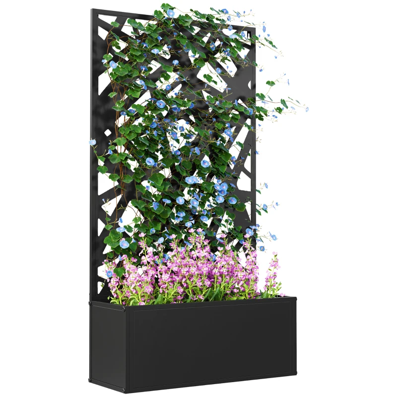 Outsunny Metal Planter Box Raised Garden Bed with Decorative Privacy Screen, Wall-mounted or Freestanding, 24" x 9.1" x 44.5"