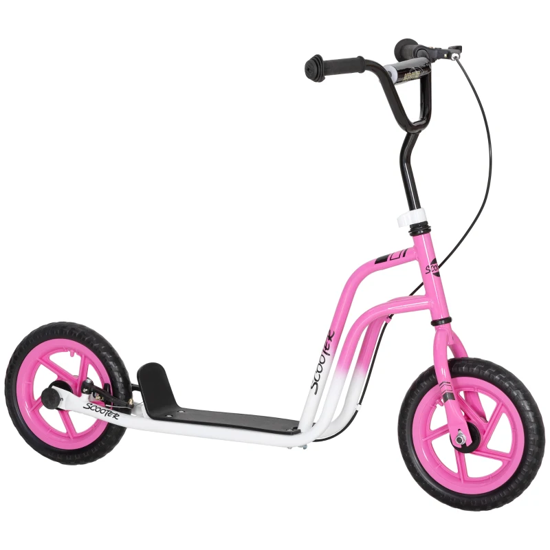 Qaba Kids Scooter, Lightweight Scooter with Adjustable Handlebar, Rear Brake, Kickstand, 12" EVA Wheels, for 5-12 Y, Pink