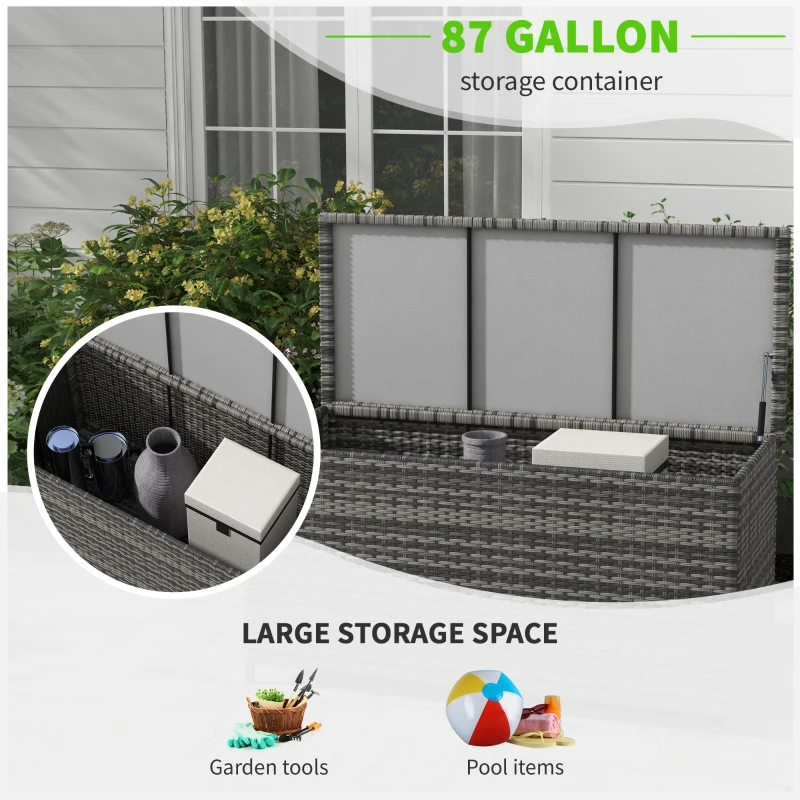 Outsunny 83 Gallon Deck Box, Large Outdoor Storage Chest, PE Wicker Trunk for Outside on Wheels for Garden Tools, Pool Supplies & Patio Furniture Cushions, Gray