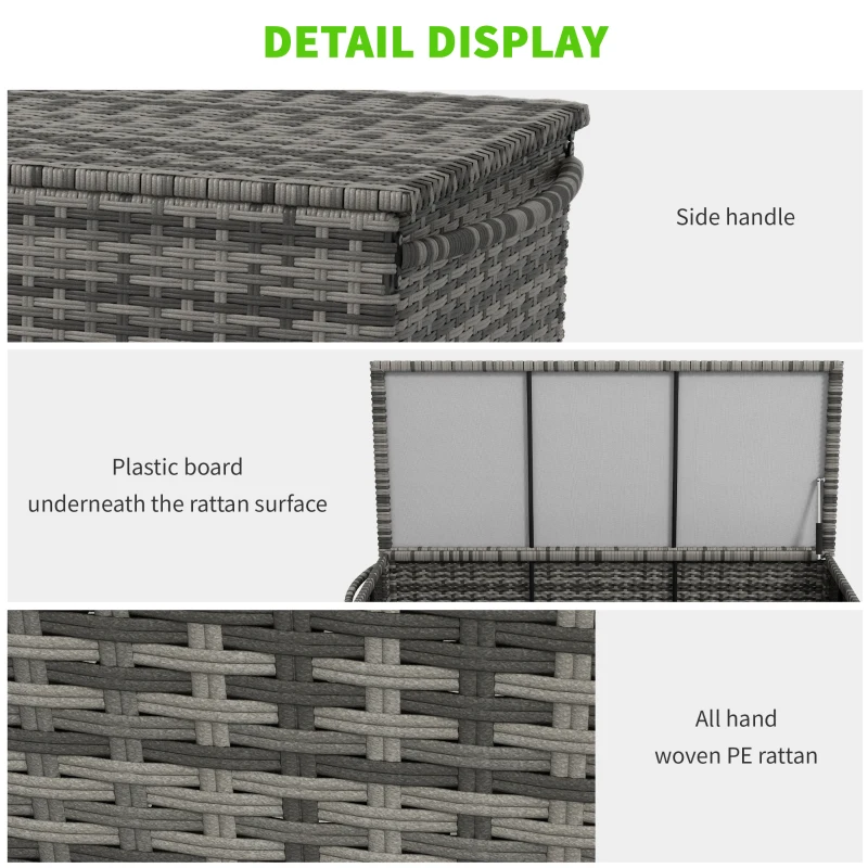Outsunny 83 Gallon Deck Box, Large Outdoor Storage Chest, PE Wicker Trunk for Outside on Wheels for Garden Tools, Pool Supplies & Patio Furniture Cushions, Gray