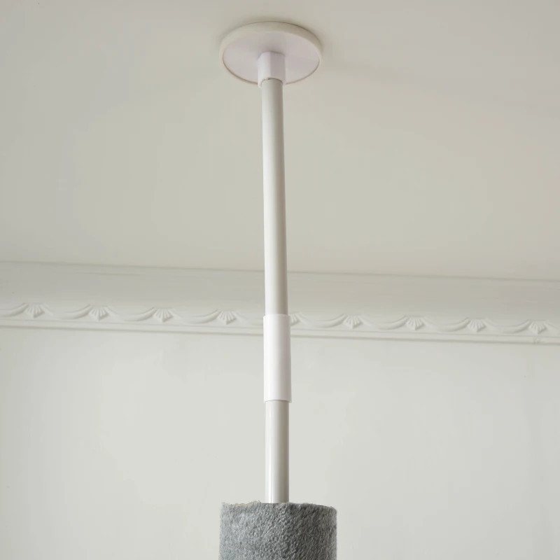 PawHut 100" Cat Tree Height Adjustable Floor-to-Ceiling 4-Tier Kitty Climbing Activity Center Condo Cat Toy with Scratching Post Hanging Balls Play Rest Post Pet Furniture Grey