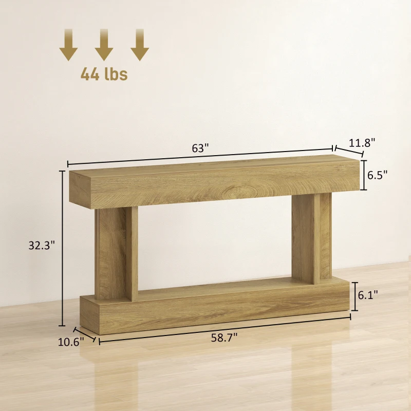 HOMCOM 63 Inch Long Console Table, Vintage Narrow Entryway Table with Storage Shelf for Living Room and Hallway, Oak