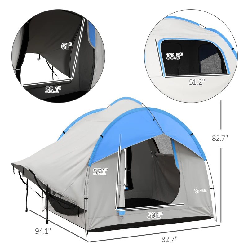 Outsunny 2000mm Waterproof SUV Tent, Car Tent with 3 Doors and Mesh Window, for 5-6 Person Camping Travel, Gray and Blue