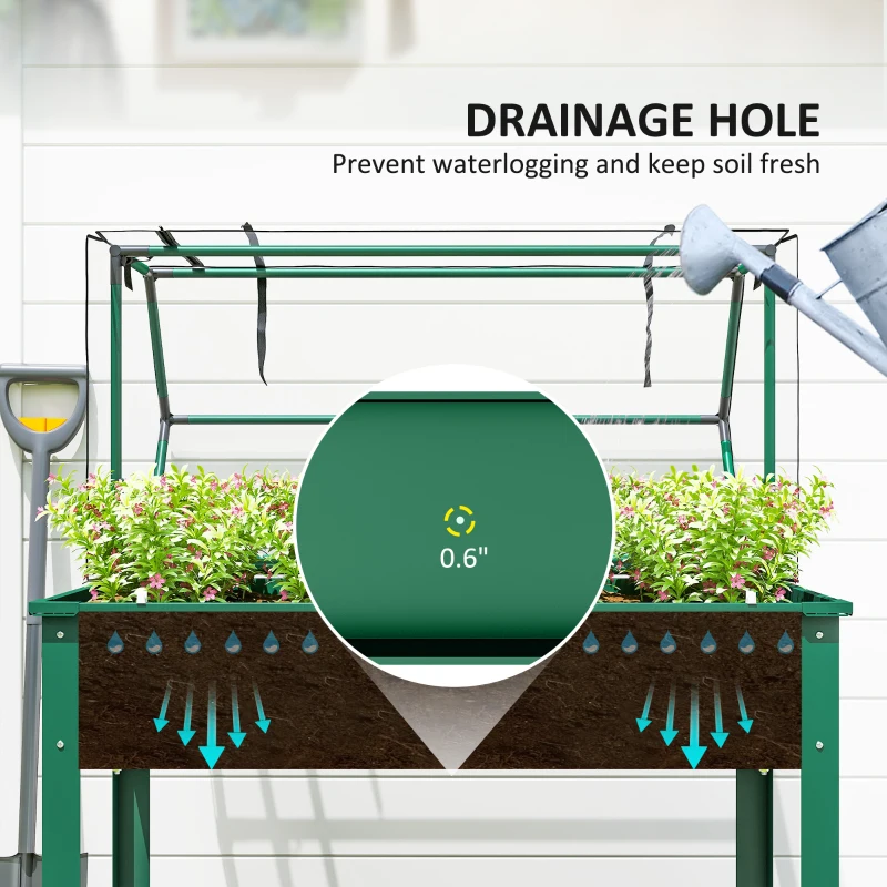 Outsunny Elevated Garden Box with Greenhouse Cover, Raised Garden Bed with Legs and Drainage Hole for Vegetables, Green