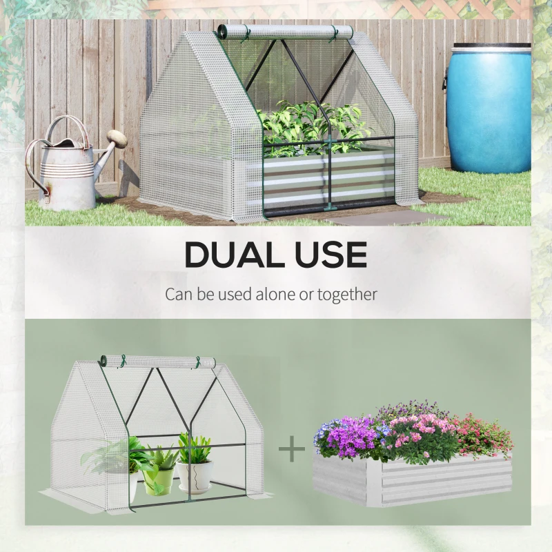 Outsunny 6 x 3 x 1ft Metal Planter Box with Mini Greenhouse, Galvanized Raised Garden Bed with Cover for Herbs and Vegetables, Small Greenhouse for Patio Garden Balcony, Clear and Silver