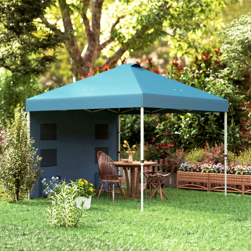 Outsunny 10' x 10' Pop Up Canopy Tent w/ Sidewall, UPF50+ Height Adjustable Instant Sun Shelter w/ Storage Pockets, Sea Blue