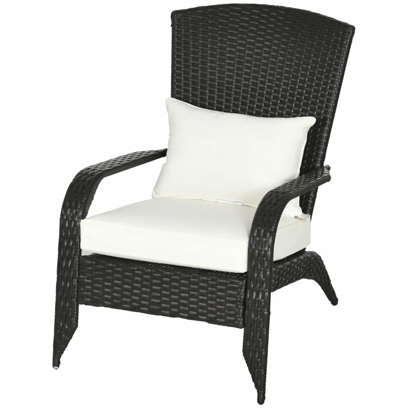 Outsunny Wicker Adirondack Chair, Outdoor All-Weather Rattan Fire Pit Chair w/ Soft Cushions, Tall Curved Backrest, Cream White