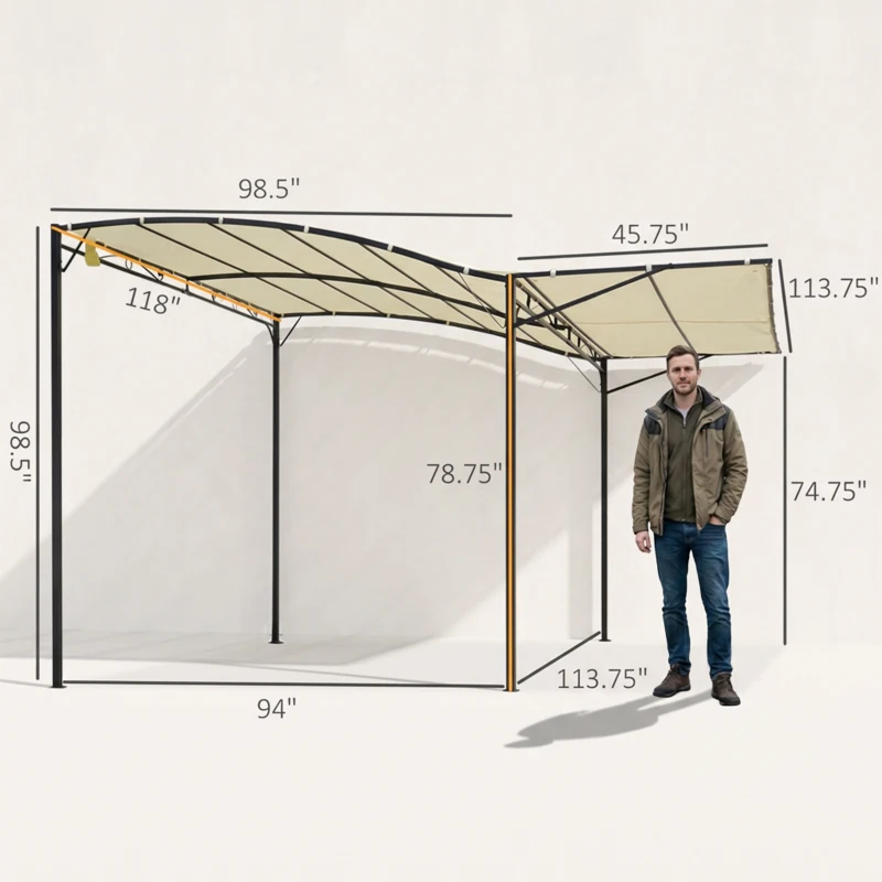 Outsunny 10' x 8' Outdoor Pergola and Patio Gazebo, Extendable Side Awning, Sun Shade Shelter for Garden, Camper, Deck, Doors and Windows, Beige