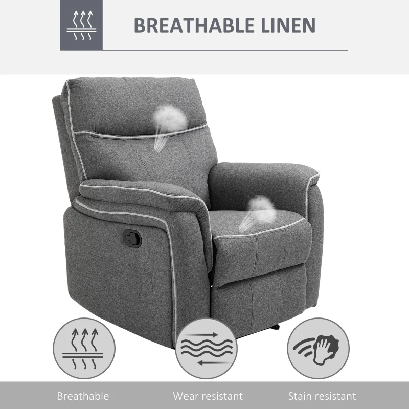 HOMCOM Manual Recliner Armchair with Thick Padded Headrest, Back and Footrest and Adjustable 150 Degree Angle, Grey