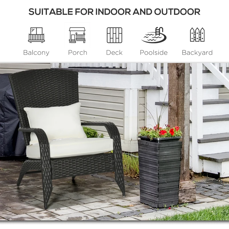 Outsunny Wicker Adirondack Chair, Outdoor All-Weather Rattan Fire Pit Chair w/ Soft Cushions, Tall Curved Backrest, Cream White