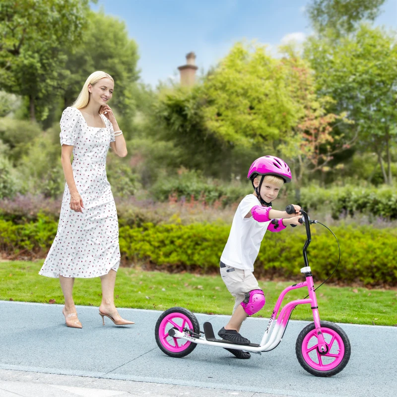 Qaba Kids Scooter, Lightweight Scooter with Adjustable Handlebar, Rear Brake, Kickstand, 12" EVA Wheels, for 5-12 Y, Pink