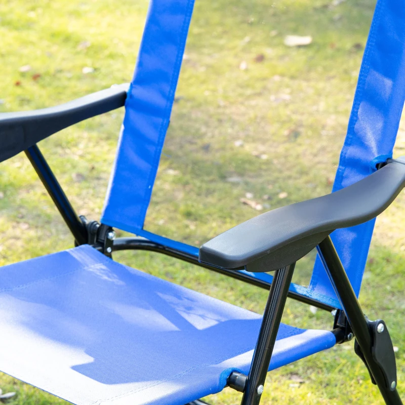 Outsunny Set of 4 Folding Patio Chairs, Camping Chairs with Adjustable Sling Back, Removable Headrest, Armrest for Garden, Backyard, Lawn, Blue