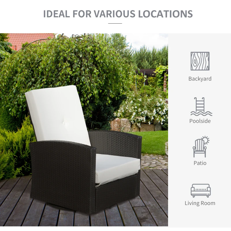Outsunny Outdoor Wicker Swivel Recliner Chair, Reclining Backrest, Lifting Footrest, 360° Rotating Basic, Water Resistant Cushions for Patio, Cream White