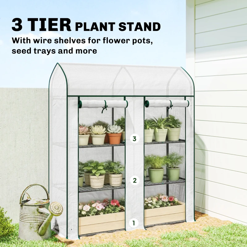 Outsunny 3 Tier Mini Greenhouse, Small Portable Greenhouse with 2 Roll-up Doors, 56.3" x 18.1" x 65", White