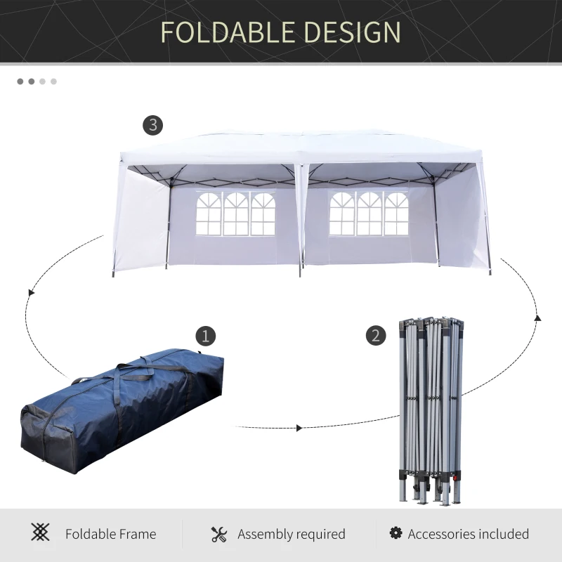 Outsunny 10' x 20' Pop Up Canopy Tent with 4 Sidewalls, Outdoor Portable Instant Canopy Shelter for Parties, Outdoor Instant Gazebo with Carry Bag for Garden, Patio, White