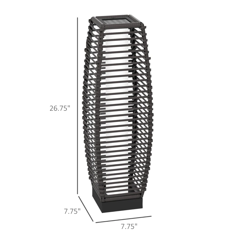 Outsunny Solar Floor Lamp, Outdoor Rattan Garden Lantern Pathway Light & Decorative Driveway Lighting with Auto LED Lights, Gray