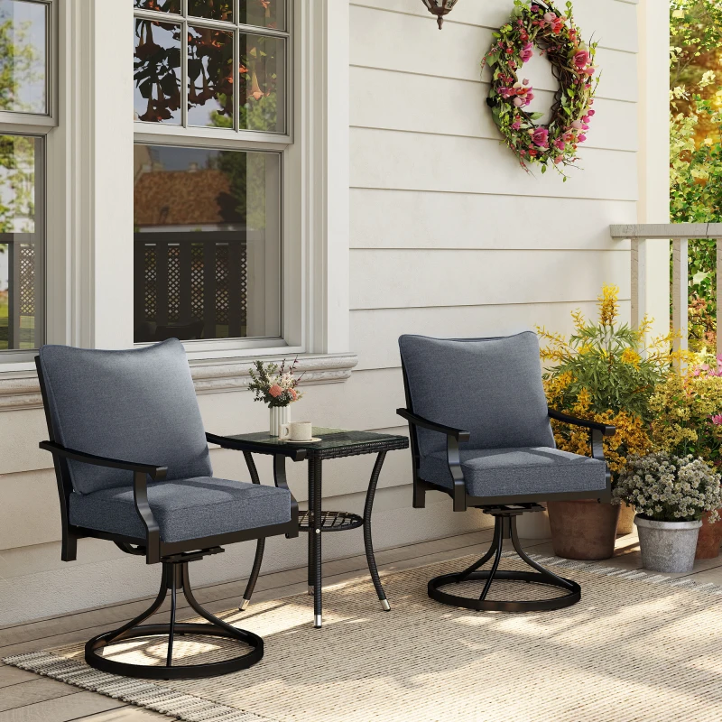 Outsunny Patio Chair Cushions Set of 2 with Seat & Backrest, Fade Resistant Seat Replacement Cushion Set, Gray