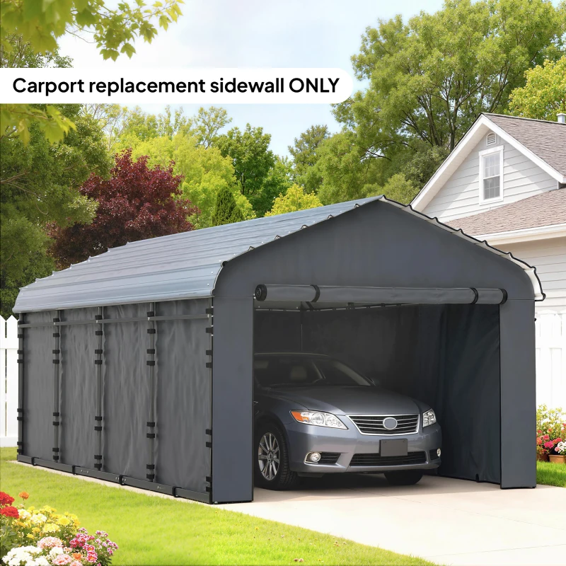 Outsunny Carport Replacement Sidewall Panel for 10' x 15' Carports, UPF50+ Waterproof Replacement Side Wall Cover, Dark Gray