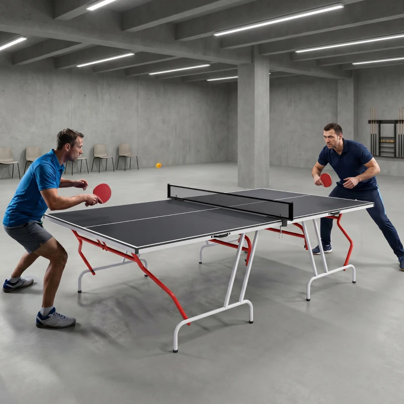 Soozier Full Size Table Tennis Table, Folding Ping Pong Table with Paddles and Balls, Charcoal Gray