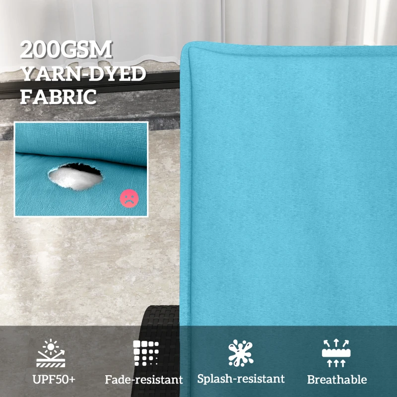 Outsunny Foldable Chaise Lounge Cushion Set of 2, Outdoor Lounge Chair Cushion Set, UPF50+ 200gsm Fabric, 48" x 23", Light Blue