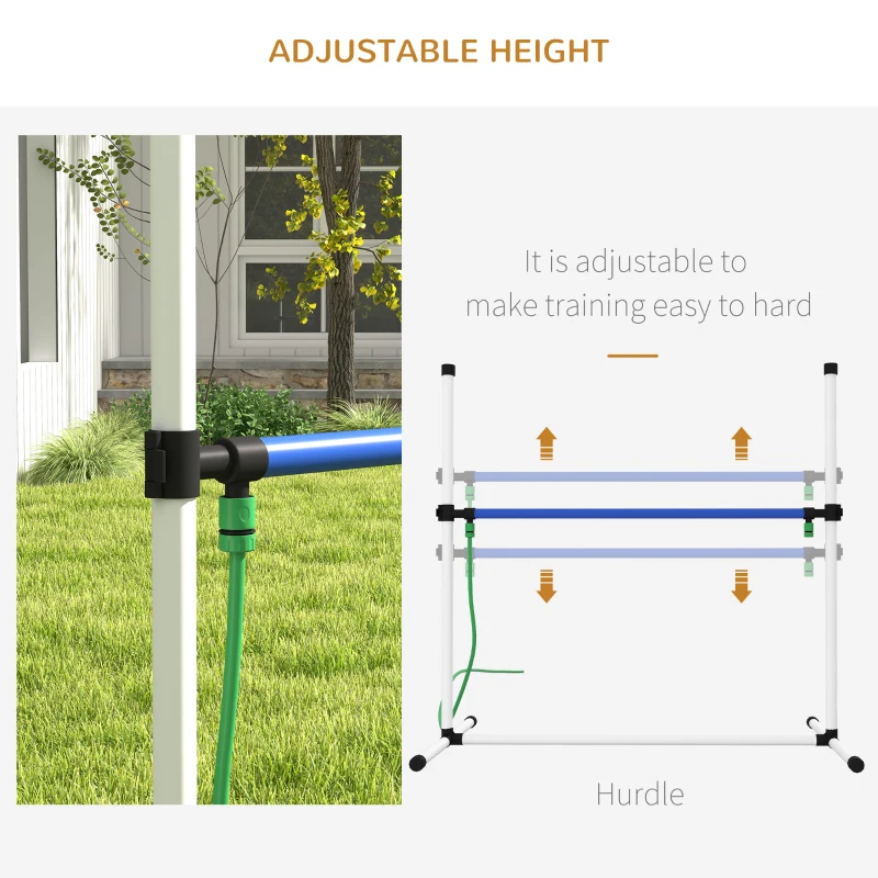 PawHut 4pc Dog Agility Training Equipment Set with Spray Water Tube, White