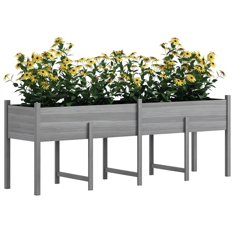Outsunny Wooden Raised Garden Bed, Large Elevated Planter Box with Legs, Bed Liner and Drain Holes, 7.4' x 1.8' x 2.6', Gray