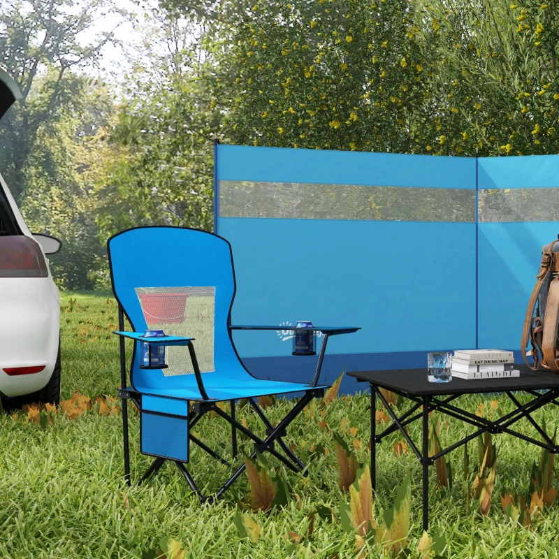 Outsunny Outdoor Rocking Chair Folding Camping Chair Portable Rocker with Armrests, Side Cup Holders, & Carry Bag, Blue