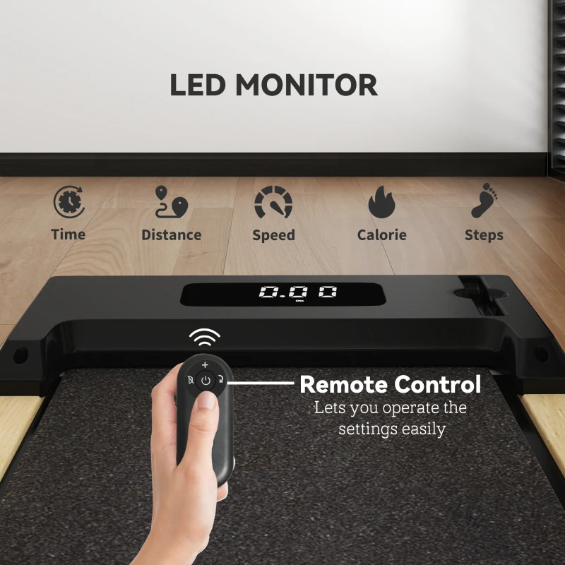 Soozier 2.5HP Walking Pad, Wood Under Desk Treadmill with Remote Control, Transport Wheels and LED Display for Home Gym Office