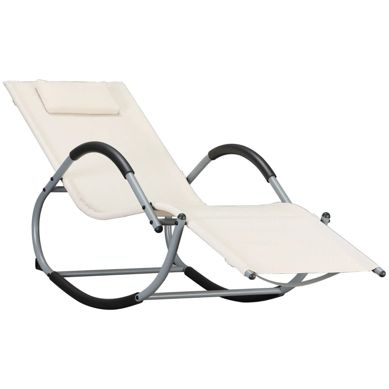 Outsunny Outdoor Rocking Chair, Chaise Lounge Pool Chair for Sun Tanning, Sunbathing Rocker, Armrests & Pillow for Patio, Lawn, Beach, Large, Beige
