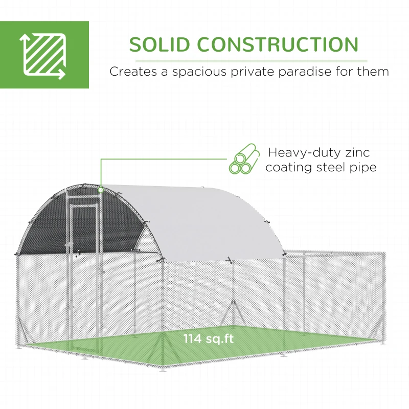 PawHut Large Chicken Coop Metal Chicken Run for Chickens with Waterproof and Anti-UV Cover, Dome Shaped Walk in Fence Cage Hen House for Outdoor and Yard Farm Use, 1" Dia, 12.5' x 9.2' x 6.4'