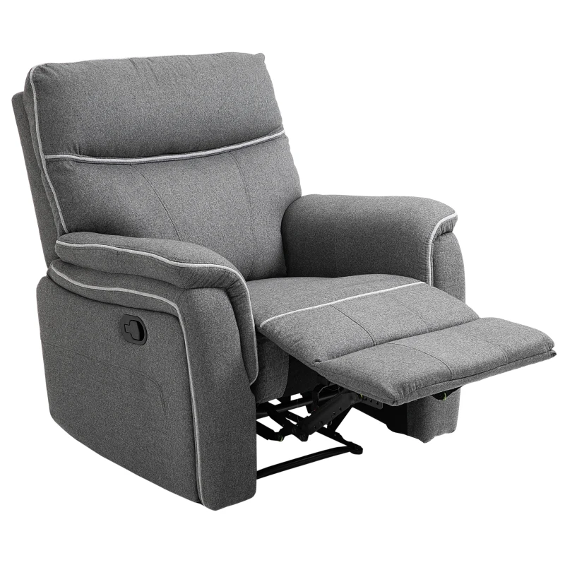 HOMCOM Manual Recliner Armchair with Thick Padded Headrest, Back and Footrest and Adjustable 150 Degree Angle, Grey