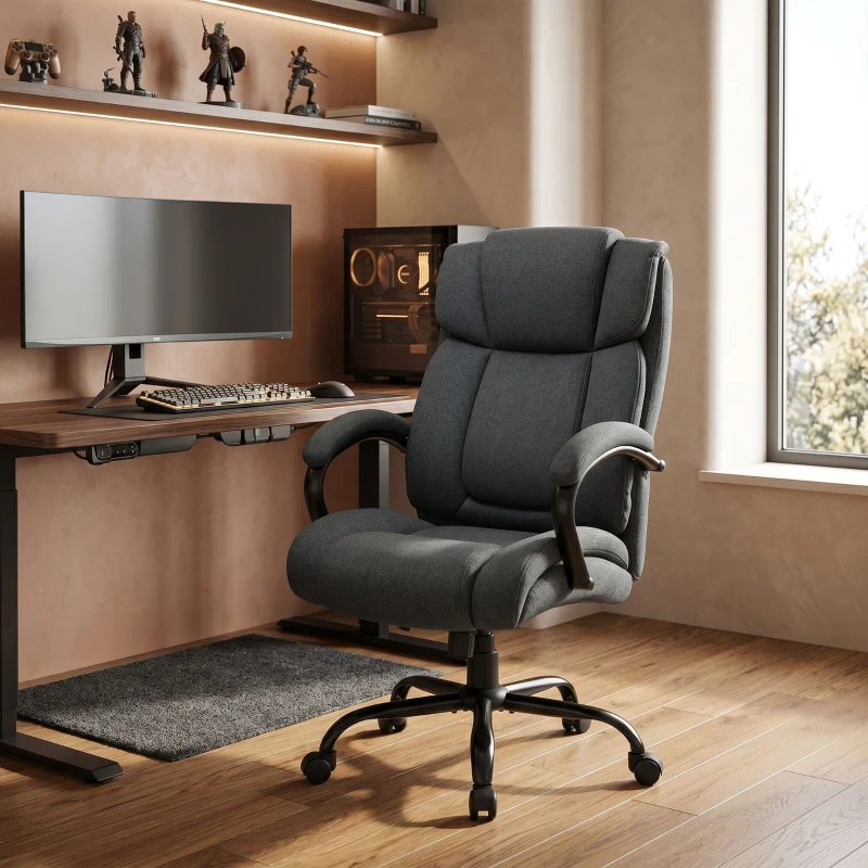 Vinsetto Executive Office Chair with Wide Seat, Computer Desk Chair with Adjustable Height, Swivel Wheels, Gray