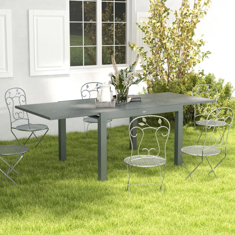 Outsunny Patio Table for 6-8 People, Aluminum Frame Rectangle Garden Table with Wood Effect Steel Top, for Backyard, Dark Gray