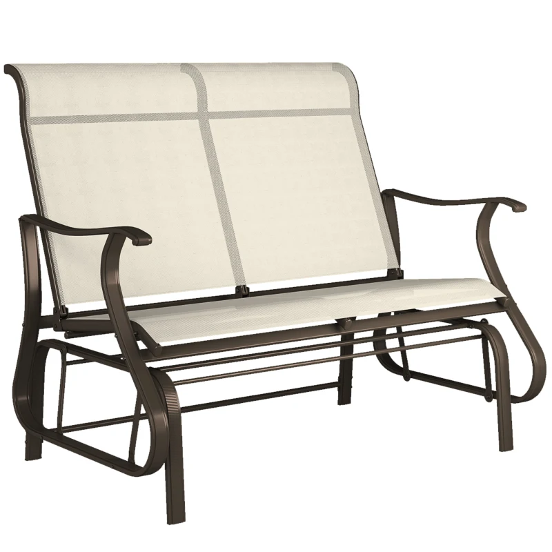 Outsunny 2-Person Outdoor Glider Bench, Patio Glider Loveseat Chair with Powder Coated Steel Frame, 2 Seats Porch Rocking Glider for Backyard, Lawn and Garden, Beige