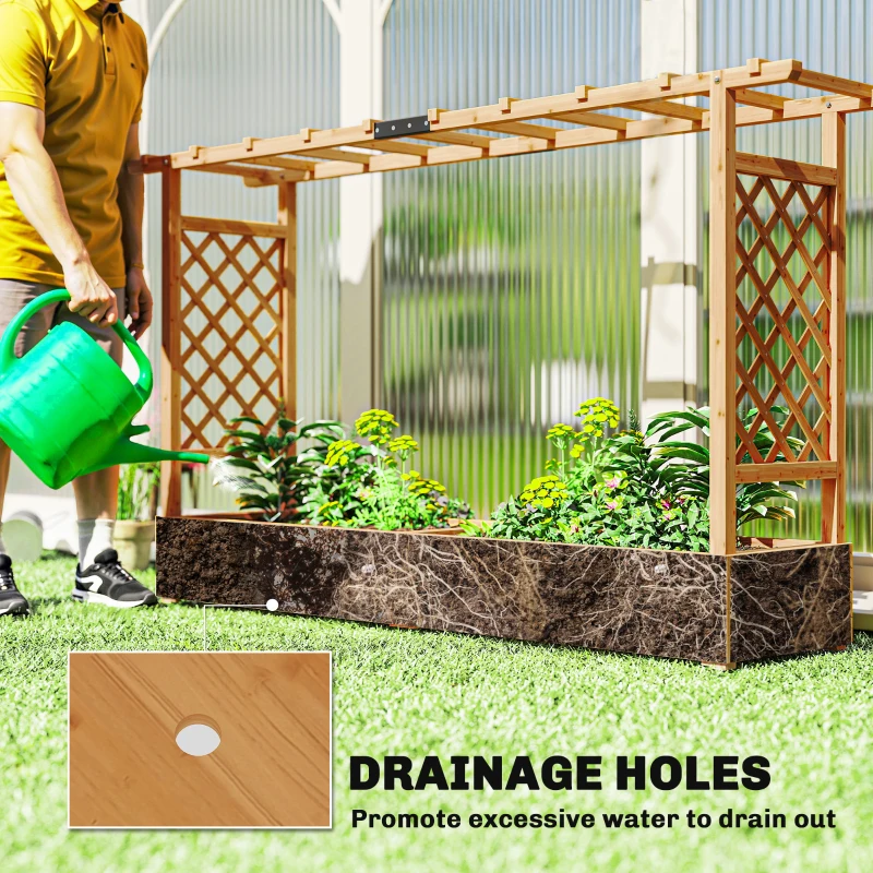 Outsunny Wooden Planter Box with Trellis, Hanging Roof and Drainage Holes for Climbing Plants, Vegetables, Herbs and Flowers