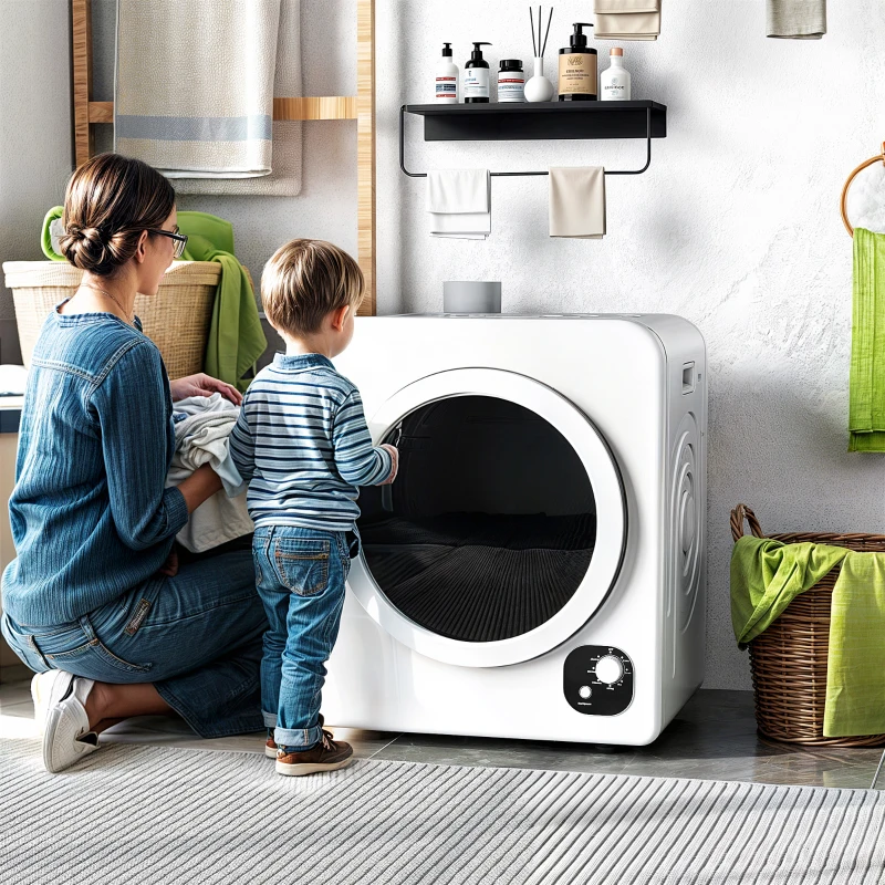 HOMCOM 120V Portable Clothes Dryer, 1300W Compact Laundry Tumble Dryer Machine 3.3  Cu. Ft. with Stainless Steel Tub, White