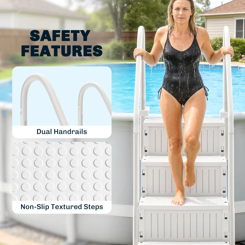 Outsunny Swimming Pool Ladder Adjustable Height for Above Ground Pool Steps with Dual Handrails White