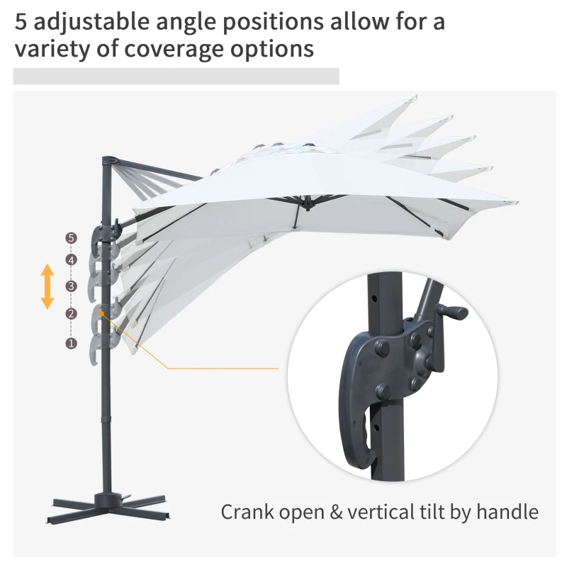 Outsunny 8ft x 8ft Square Offset 360 Cantilever Market Patio Umbrella with Cross Base Off White