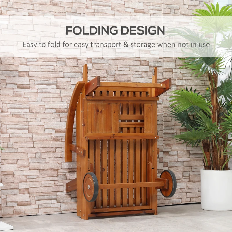 Outsunny Acacia Wood Folding Patio Sun Lounger with Wheels and Pull-Out Tray