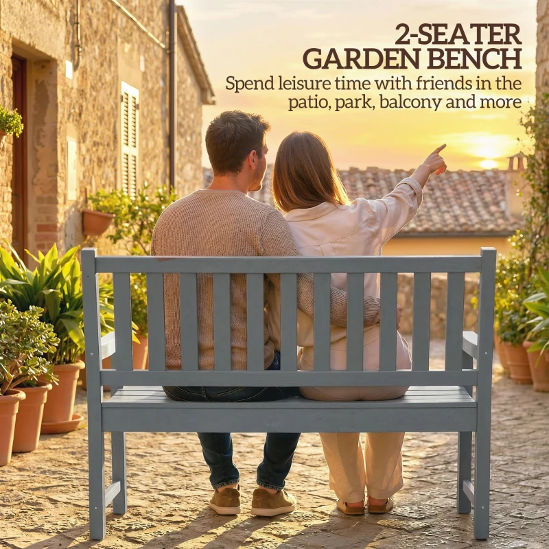 Outsunny 2-Person Garden Bench, HDPE Outdoor Bench with 530 lbs Capacity, Curved Seat for Backyard, Park, Porch, Lawn, Gray