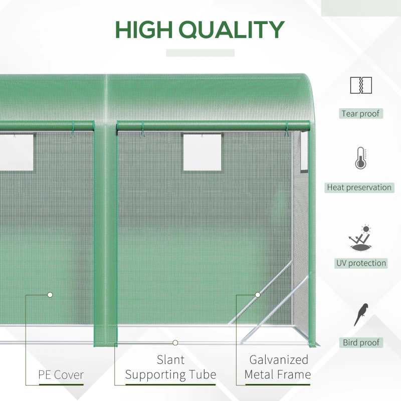 Outsunny 10' x 3' x 7' Walk-in Lean-to Greenhouse, Steel, 4 Zipper Roll-up Windows & 2 Doors, UV Protecting PE Cover, Green