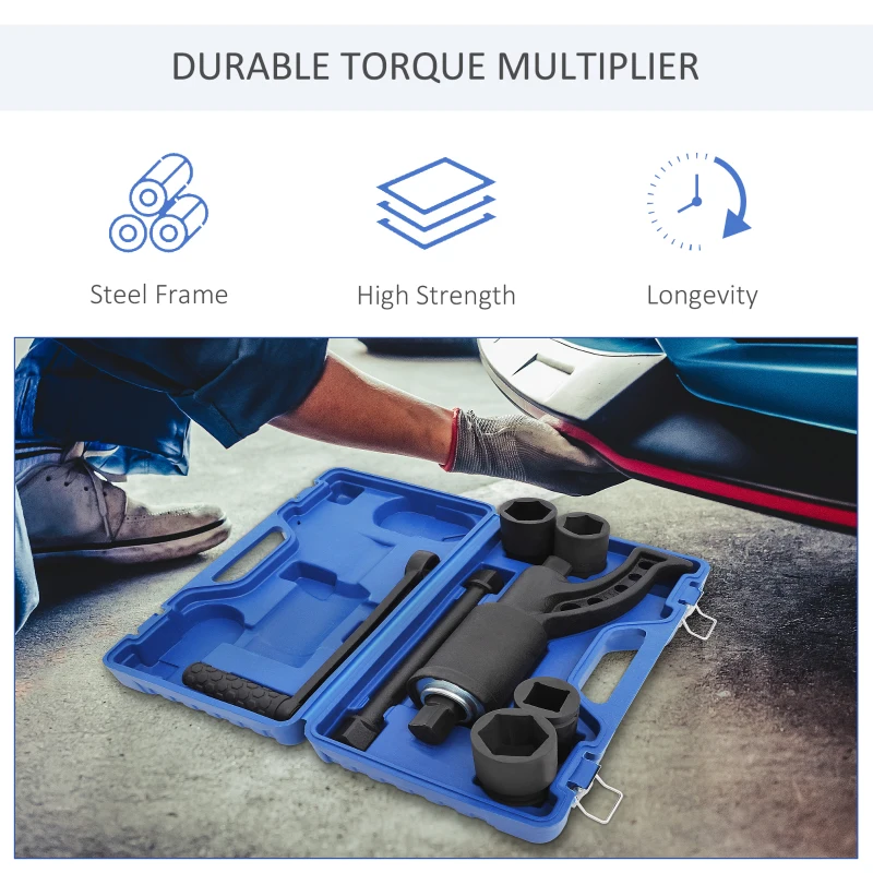 HOMCOM Heavy Duty Torque Multiplier Wrench Set, Amplifie Lug Nut Remover, 1:64 Labor Saving Wrench Tool with Carrying Case
