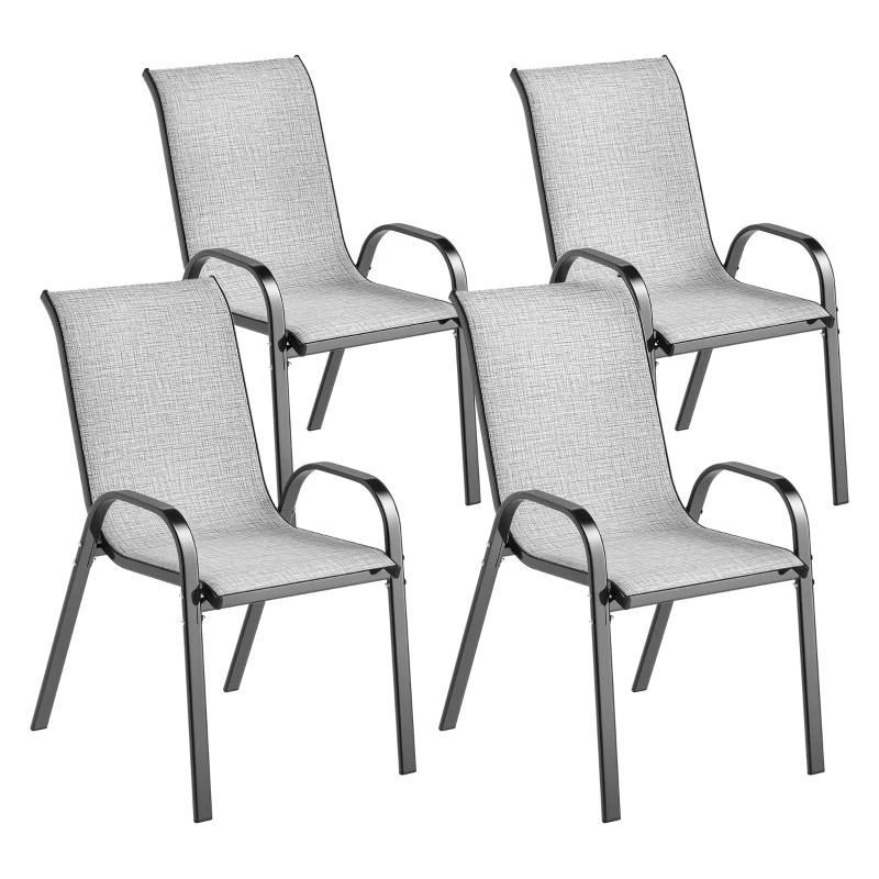 Outsunny Set of 4 Outdoor Dining Chairs, Stackable Patio Chairs with High Back, Breathable Mesh Seat for Garden Lawn, Mixed Gray