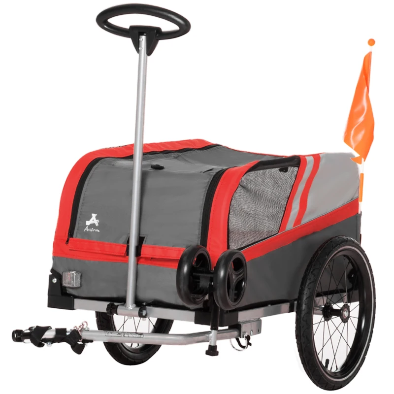 Aosom Dog Bike Trailer 2-in-1 Travel Dog Stroller, Bike Cargo Trailer, Small Pet Bicycle Cart Carrier with Universal Coupler, Safety Leash, and Easy Fold Design, Red