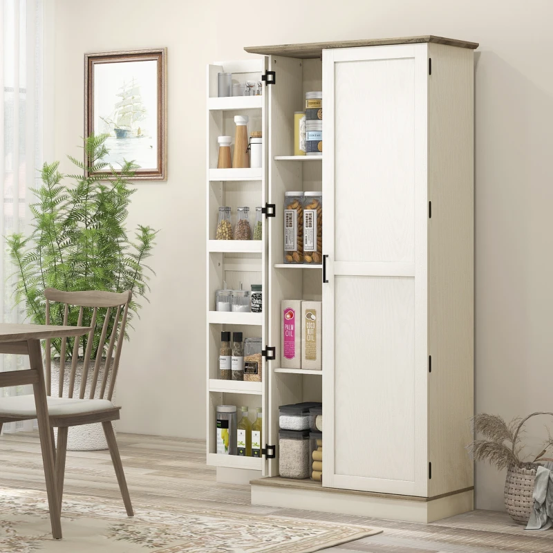 HOMCOM 70" Tall Kitchen Pantry Cabinet with Spice Racks and Adjustable Shelves for Living Room, Dining Room, White