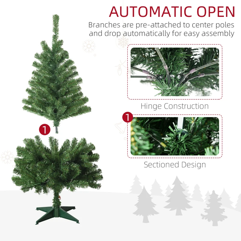 HOMCOM 4' Artificial Prelit Christmas Trees with Warm White or Colorful LED Lights, Auto Open