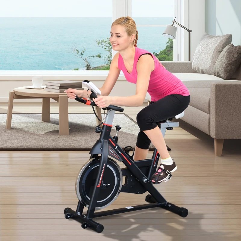 Soozier Upright Stationary Exercise Bike Indoor Fitness Cycling Bicycle Cardio Workout  Training Bike w/ Adjustable Resistance LCD Monitor Phone Holder Black