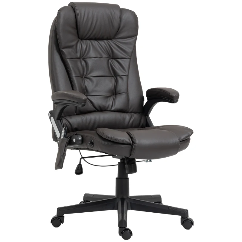 HOMCOM Massage Office Chair, Heated Reclining Computer Chair with 6 Vibration Points, Armrest and Remote, Dark Brown